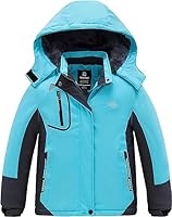 Wantdo Mädchen Berg Ski Jacke Warmer Winter Fleece Mäntel Wasserdichter Atmungsaktive RegenMäntel Outdoor Kapuzen Jacken Blau 152-158