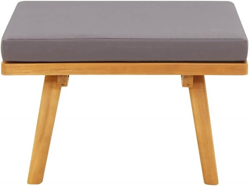 BOWERY HILL Solid Acacia Wood Garden Footstool, Natural Wood with Dark Grey Weather-Resistant Cushion, Square Oiled Finish, 23.6 x 23.6 x 11.4 in, Outdoor Patio or Garden Furniture