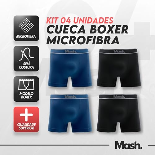 MASH Kit 4 Cuecas Boxer Cueca Mash Microfibra Poliamida Sem Costura Cueca Box Masculina Adulto, 2 Az
