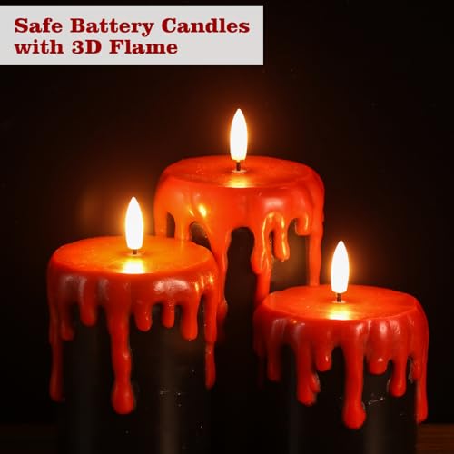 Image of Halloween Decorations Led Candles Flickering with 6H Timer, Battery Operated Halloween Candles, 3 Pcs Drip Wax Spooky Halloween Decor Indoor Real Wax, D3 x H 4 inch 5 inch 6 inch