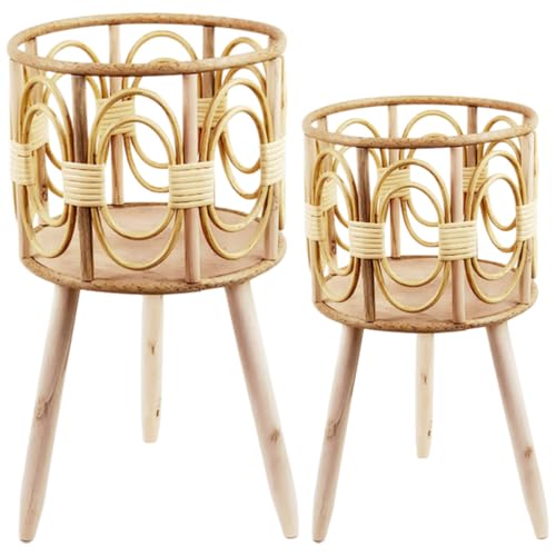 Support de Pot de Fleurs en Bois Stable avec Texture Tissée - 2