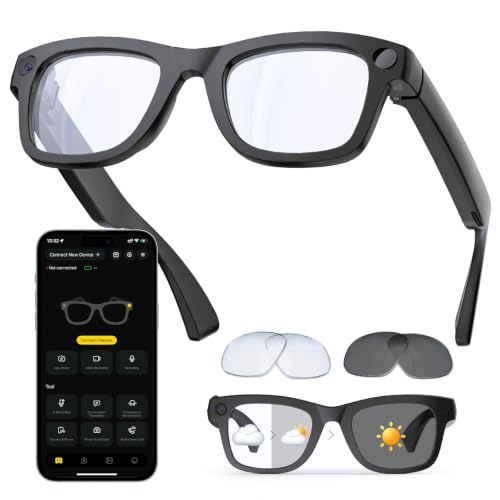 UniJethro AI Smart Glasses, 8MP Camera Glasses and Audio, AI Translation Sunglasses for Men & Women, Bluetooth Glasses with Voice/Calling, 8 Hours of Music, Photochromic Lenses
