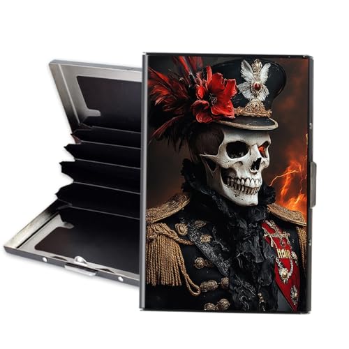 Metal Wallet, Minimalist Aluminum RFID Wallet & Credit Cards Wallets, Skull Officer Hat Slim Mini RFID Blocking Credit Card Holder for Men & Women, 6 Slots Front Pocket Card Case