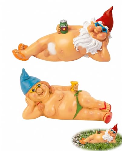YIPFEN Nains de Jardin Lot de 2 Statues Extérieures Résistantes aux UV et à la Pluie, Figurines au Design Ludique pour Ornementer Dynamiquement Pelouse,...