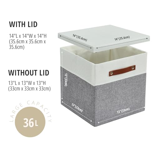 Image of DECOMOMO Storage Basket with Lid, Storage Cubes with Handles, Grey & White | 13 inch Cube, 3 Pack Fabric Box with Lid