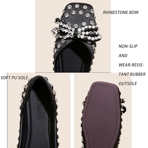 Women's Rhinestone Bowknot Casual Flats Elegant Square Toe Rivet Soft Sole Non-Slip Ballet Loafers for Party, Date, Casual3
