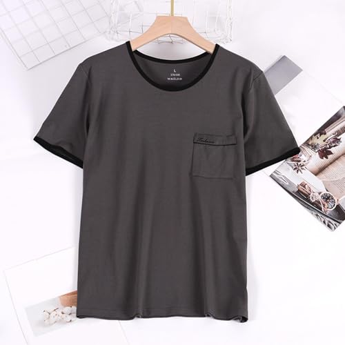 Men Cotton Loungewear Shirts, Loose Comfy Short Sleeve Crewneck Sleep Tops Casual Breathable Pajama Tees with Pockets2
