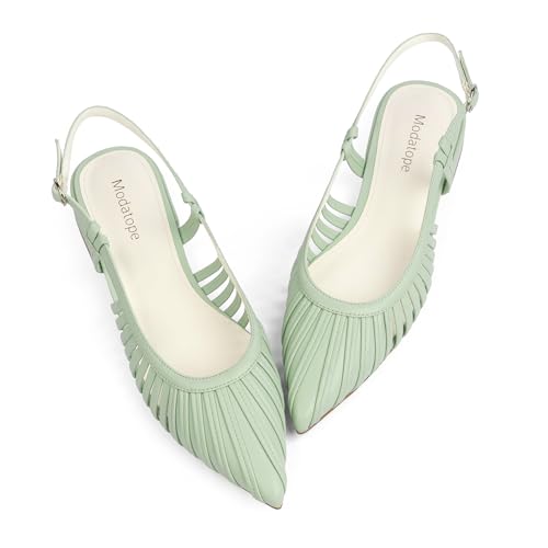 Modatope Slingback Flats for Women Pointed Toe Ballet Flats Classic Low Heel Sandals Dress Shoes
