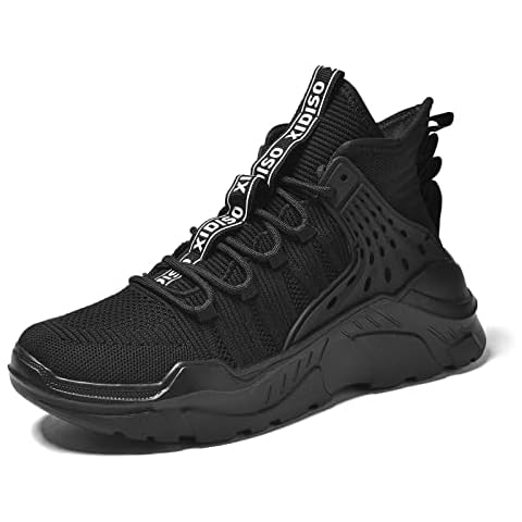Fushiton Mens Running Shoes Fashion Casual Sports Trainers Hi Top Jogging Gym Athletic Sneakers Comfortable Breathable Lightweight Non-Slip Black a Cover