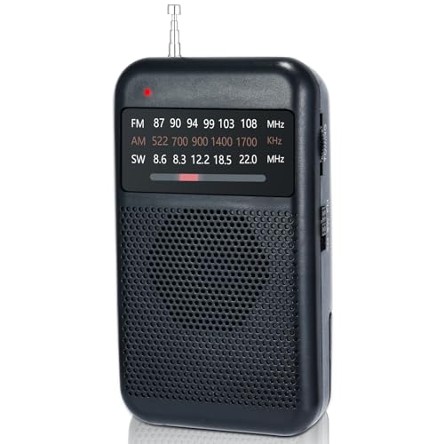 Radio portatil pequeña, Am/FM/SW Transistores Radio a Pilas, Mini Radio de Bolsillo con excelente recepción y Toma de Auriculares, Radio Sencilla para Exteriores, Interiores y Emergencias