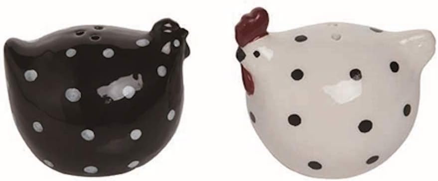 Black & White Hen Ceramic Salt & Pepper Shakers - Set-/2-2.25"H