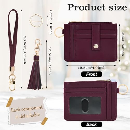 Image of KNGITRYI Small Wristlet Wallets for Women RFID Credit Card Holder Wallet Keychain Wristlet Wallet Credit Card Wallets for Women (Wine Red)