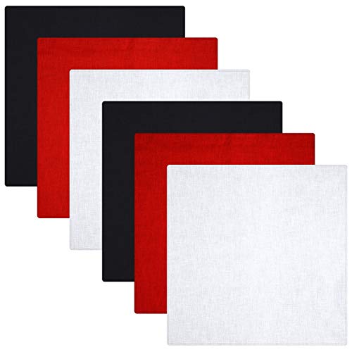 6 Pieces Solid Color Bandana Cotton Bandanas Square Headwrap for Men and Women (Black, Red and White)