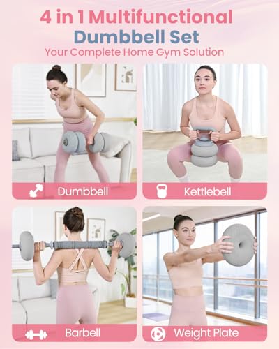 Image of kisnbld Adjustable Dumbbell Set, 35 /45 /62LBS SoftShell Weight Set with Connector 4-IN-1 Dumbbell Set Used as to Barbell & Kettlebell for Home Gym, Fitness Exercise for Men Women Beginners