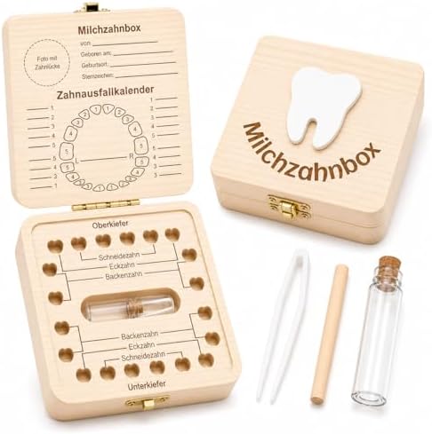 Shengruili Zahnbox Holz Milchzähne Box,Milchzahndose,Zahnbox für Milchzähne,Milchzahndose Mädchen,Aufbewahrungsbox für Baby-Zähne,Zahnschachtelmilchzähne