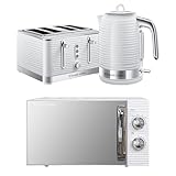 Russell Hobbs Inspire White Kitchen Set, 1.7L 2400W Kettle, 4 Slice Toaster with Variable Browning Levels & 17L 700W Microwave with 5 Power Levels, Defrost & Reheat Functions INSPBNDL4W