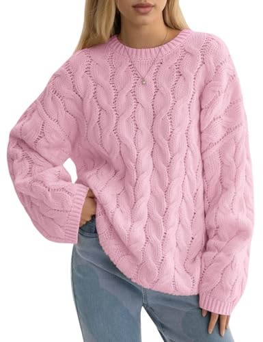 Wyeysyt Women's Oversized Cable Knit Sweater Crewneck 2025 Fall Chunky