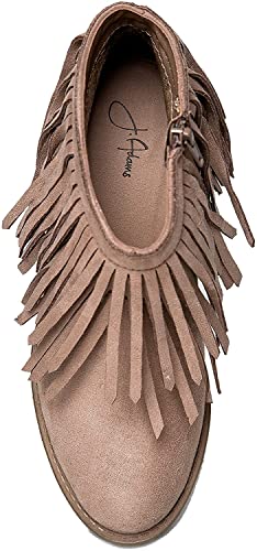 J. Adams Marrow Ankle Boot - Western Fringe Cowboy Low Heel Bootie - Taupe Vegan Suede - 11 #TOP3
