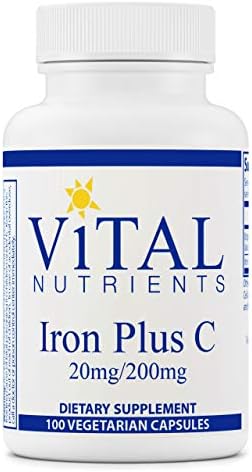 Vital Nutrients - Iron Plus C - Supports Healthy Cognition and Energy Levels for Women and Men - 100 Vegetarian Capsules per Bottle - 20 mg / 200 mg