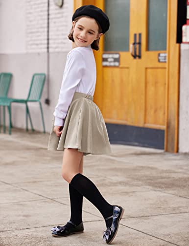 Flypigs Short Corduroy Skirt For Big Girls With Pockets For Party Uniform Mini Short Skirt Winter Beige #TOP3