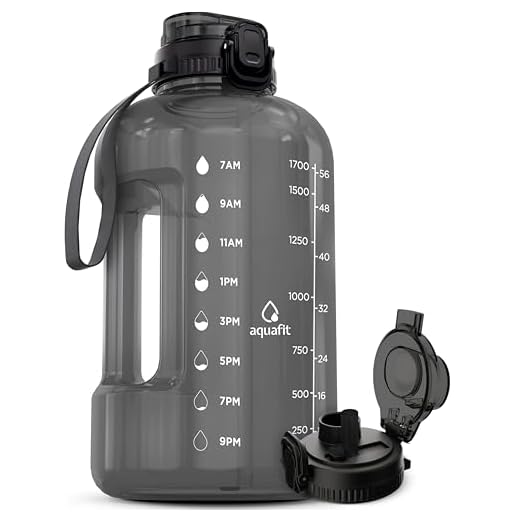 AQUAFIT 64 oz Water Bottle with Time Marker, BPA Free Half Gallon Water Bottle with Straw, Gym Water Bottle with Handle, Gallon Water Jug, Big Water Bottle, Large Water Bottle (Gray, 64oz 2in1 Lid)