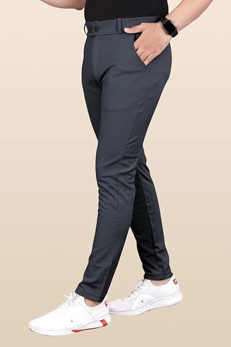 Image of Men Slim Fit Formal Trousers | Stylish Ankle Length Stretchable Office Pants | Men's Comfortable Slim Fit Trousers Combo Pack of 3