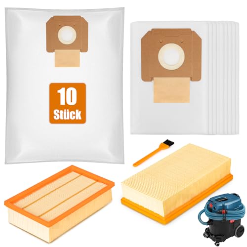 10 Stück Staubsaugerbeutel für Bosch GAS 35 L AFC/L SFC+/M AFC Professional Staubsauger mit 2 Ersatzfilter, Filterbeutel für Bosch GAS 35 Serie, Große Kapazität Staubsauger Ersatzbeutel