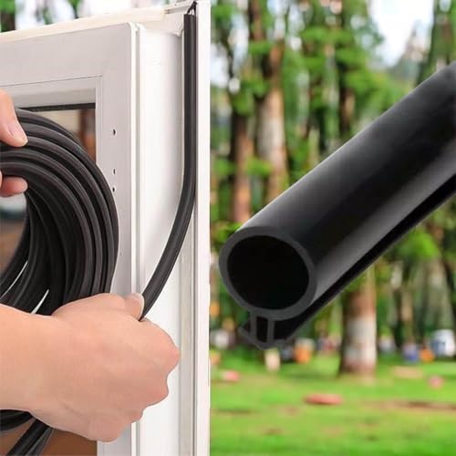 SQAQS 10m Fensterdichtung Kieselgel Ersatzdichtung Tür- Und Fensterdichtung, Selbstklebender Streifen Typ O, Fenster-Zugluftstopperband, Wetterleiste, Geeignet für Türspalte von 5-7mm (schwarz)