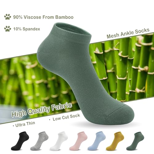 Image of SERISIMPLE Ultra-Thin Comfort Viscose Bamboo Mesh Ankle Socks for Women -Breathable Lightweight Low-Cut Socks 5 Pairs