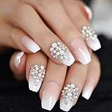 CoolNail 3D Bling Glitter Pink Nude Peachy French Ballerina Coffin False Fake Nails Gradeint Natrual Press on Daily Office Finger Wear UV Nails