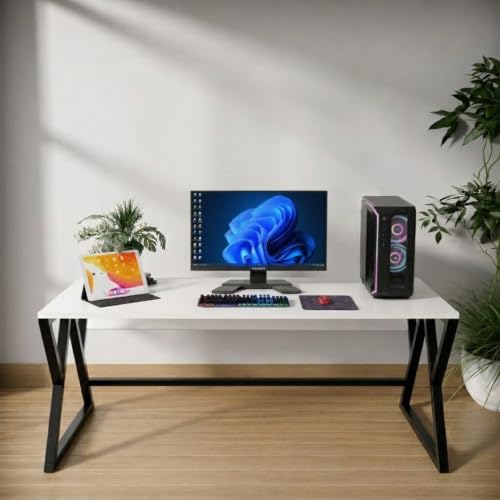 Image of TEKAVO Remik Study Table for Home & Office | Computer Table for Home pc | Wooden Gaming Workstation Desk with Heavy Duty Metal | 150 cm Table | White