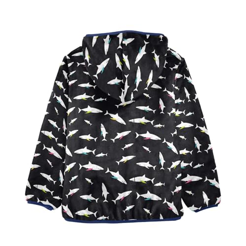 Shark with Neon Colored Fins Girls Fleece Jacket Girls Fall Jacket Girls Zip Up Hoodie Girls Sherpa Jacket 2-10T2