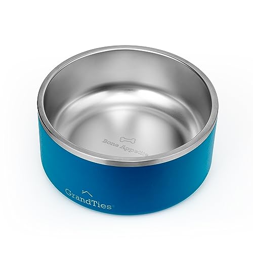 GrandTies Hundenapf aus Edelstahl, graviert, wiederverwendbar, BPA-frei, isoliert, für Katzen und Hunde, groß, robust, rutschfest, auslaufsicher, Wassernapf für den Außenbereich (1890mL, Kobaltblau)