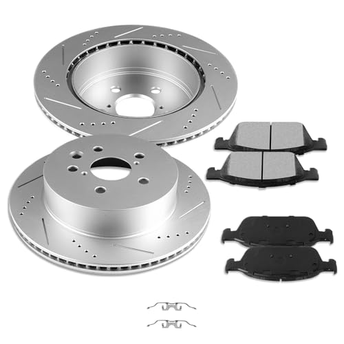 Image of SCITOO Front 12.6 inch Brake Pads and Rotors Kits Drilled Slotted Brakes Rotor