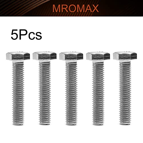 Image of MroMax 5Pcs M8-1.25 x 40mm Hex Head Screws Bolts, 316 Stainless Steel | Fully Threaded, Marine Grade A4-316, Corrosion Resistant, Silver, for Machinery & Marine Hardware, Replacement Fasteners