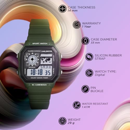 Image of Carlington Kids Digital Watch for Boys and Girls Age 2 to 12 Years Pink Green Black Colour Band with Alarm and Date Display - CT 321