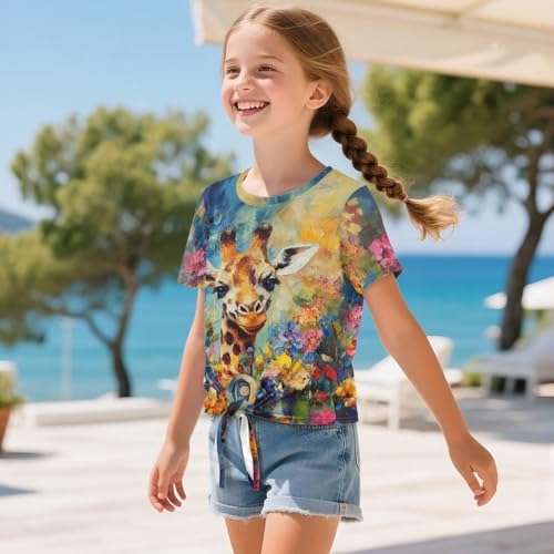Girls Summer Short Sleeve Tie Knot T-Shirts 5-12Y Kids Casual Graphic Shirt for Outdoor School Beach Vacation4