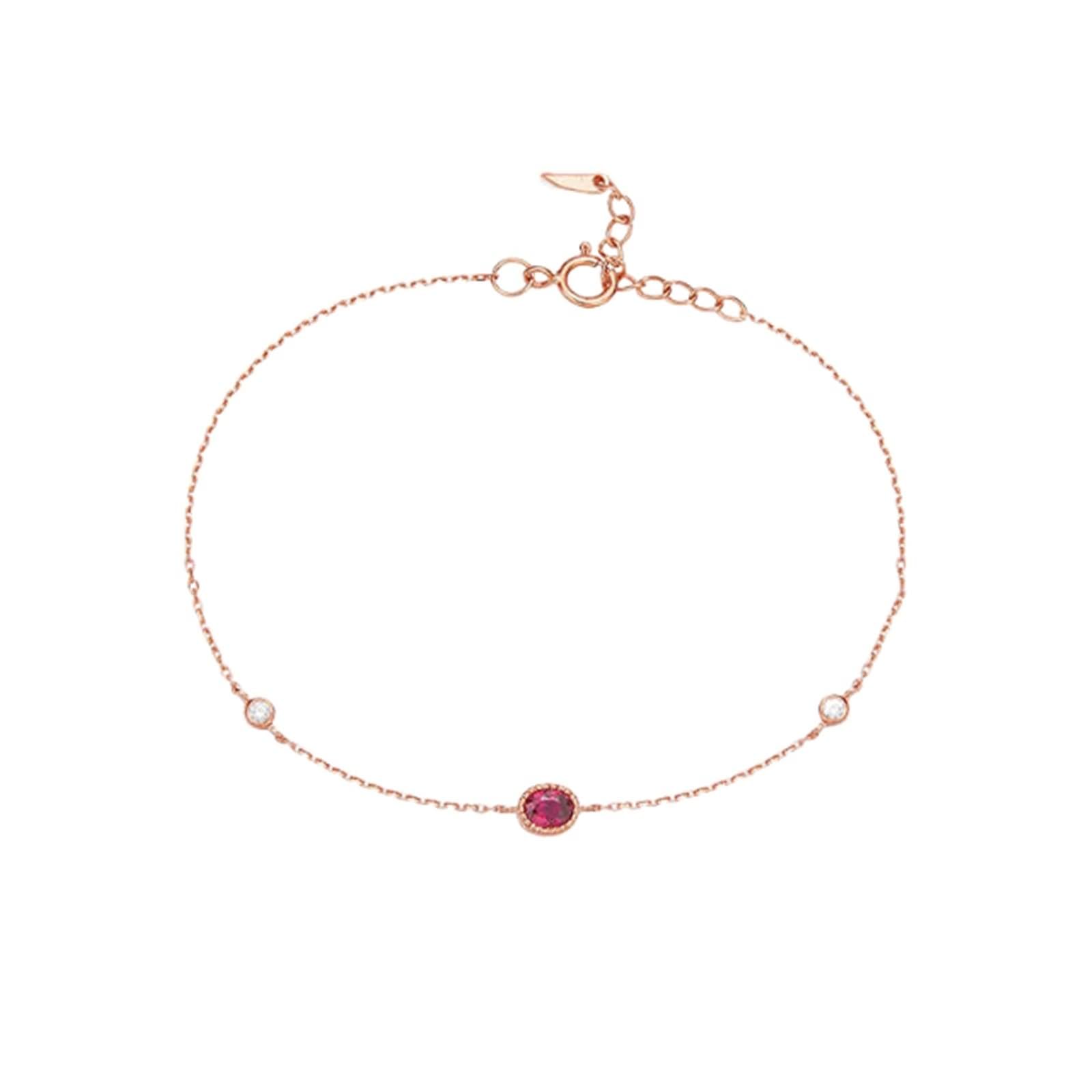 Pulsera de promesa ovalada con rubí rojo de 0,25 quilates, oro rosa, bonitos regalos para mujer