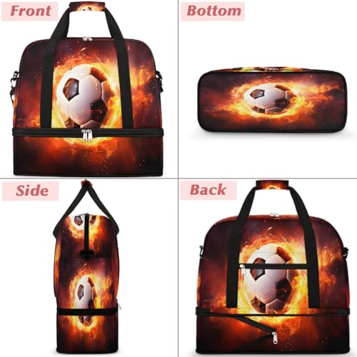 Soccer Ball Luminous Design Travel Duffle Bags With Shoes Compartment for Women Men Weekender Overnight Bag Foldable Sports Tote Gym Carry On Luggage Handlebag for Travel Yoga Hospital Workout3