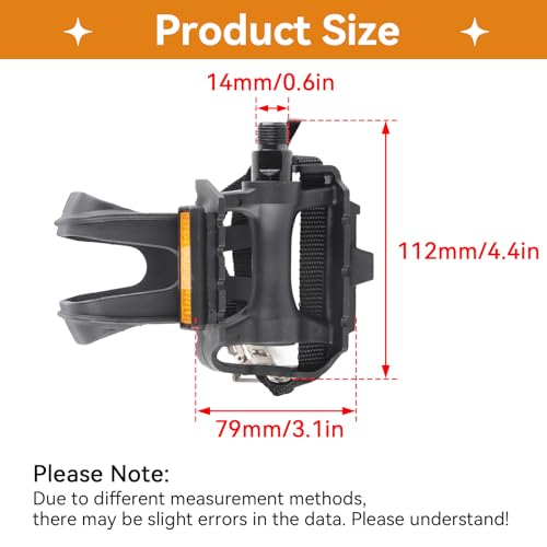 1 Pair Bike Pedals, Bike Pedals with Toe Cages Road Bicycle Toe Clip Cages Adjustable Bicycle Clips Straps for Wide Shoes Indoor Outdoor Cycling