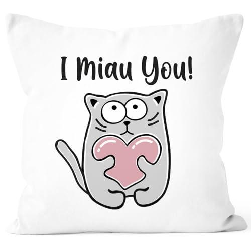 SpecialMe® Funda de cojín con texto «I Miau You», diseño de gato divertido con corazón, idea de regalo para pareja, amiga, amante de los gatos, declaración de amor, color blanco, talla única