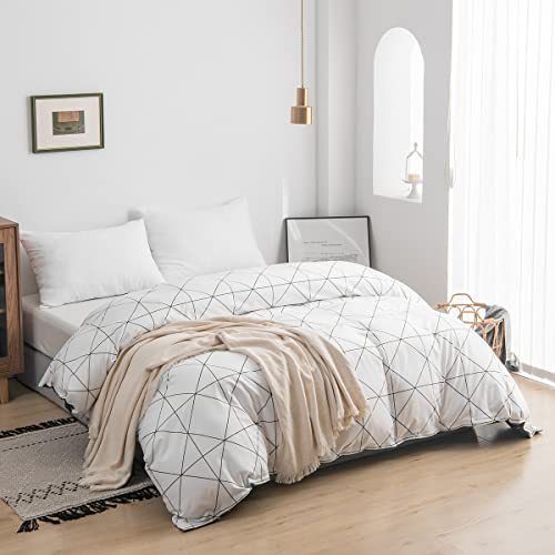 Lekesky Duvet Cover Set King Size, Geometric Printed Bedding Sets, Reversible Duvet Cover Set With Zipper Closure And Corner Ties 3 Pcs (1 Duvet Cover 104X90 Inches + 2 Pillowcases), Grey And White #TOP2