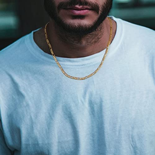 Ochcoh Gold Chain For Men Necklace 24 Inches Sterling Silver Clasp Gold Chain For Men Figaro Chain Necklace 4Mm Diamond Cut Gold Mens Chain Necklace Gold Chain For Mens Figaro Chain Necklace #TOP4