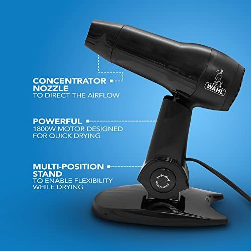 Wahl Hairdryer with Stand, Pet Dryer, Hair Dryers for Dogs, Dryers with Hands Free Stand, Multi-position, Three Power Settings, Lightweight, Portable Grooming Blower