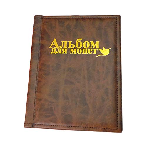 Grand album de pièces commémoratif en cuir PU texturé marron de qualité