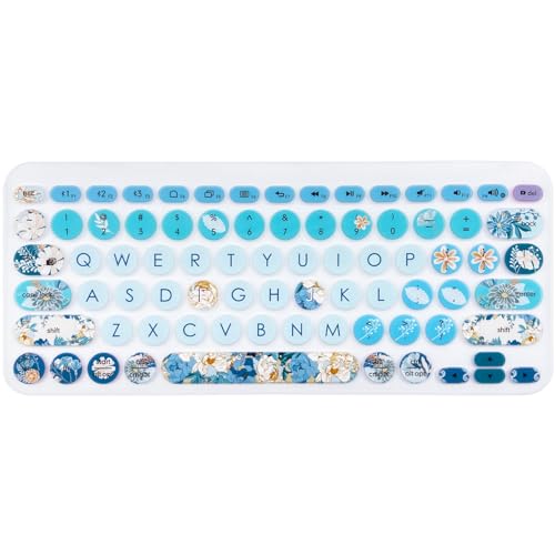 WSLUCKO Silicone Keyboard Cover Skin for Logitech K380 & Logitech Pebble Keys 2 K380s,Cute Design Protective Keyboard Skin, Peony