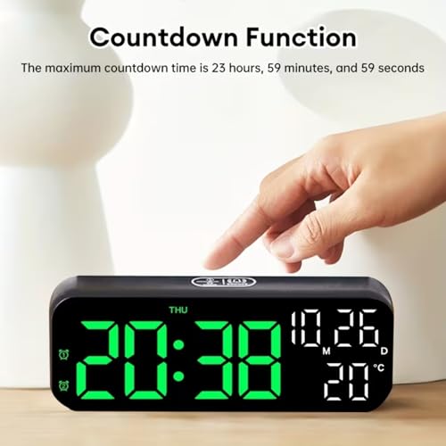 Image of EASEPRES Digital Table Clock with Large Display,Power Cable Operation with Battery Backup, Dual Alarm, Date Day & Indoor Temperature, 12 /24 Hour Format, for Bedroom, Table, Home (Green, 7 inch)