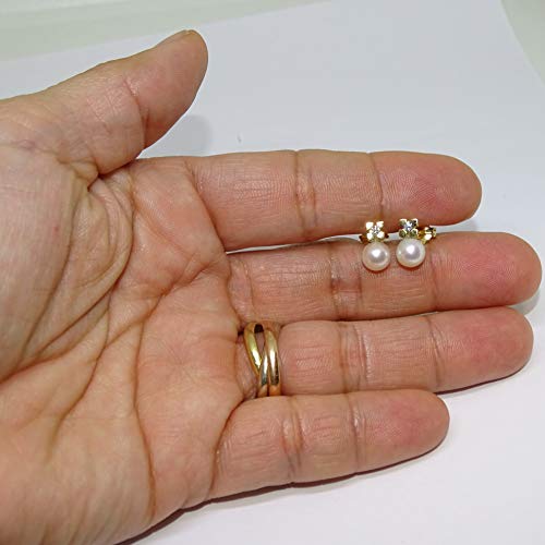 Boucles d'oreilles perles diamants or jaune 18k : fermoir pression sécurisé - 5
