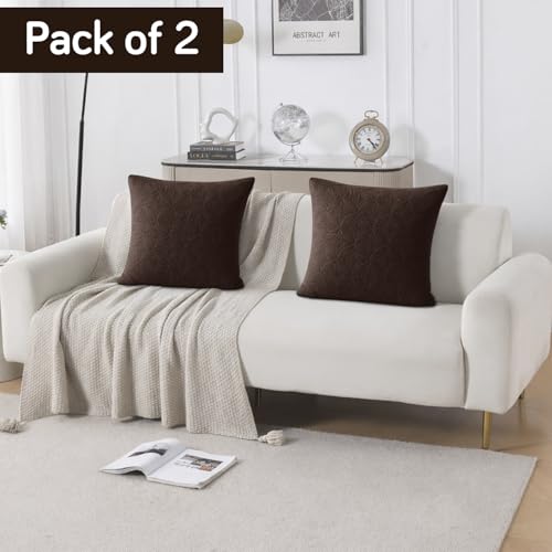 Image of HOKIPO 100% Leakproof Quilted Cushion Cover for Sofa 22x22 Inches, Set of 2, Espresso Brown (AR-6281-DBR*2)
