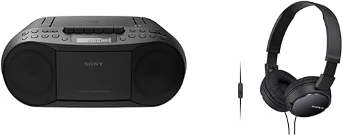 Miniatura 1 de Sony Radio de audio para el hogar CDCassette Boombox color negro CFDS70BLK 137 x 61 x 9 pulgadas y auriculares con cable de la serie ZX con